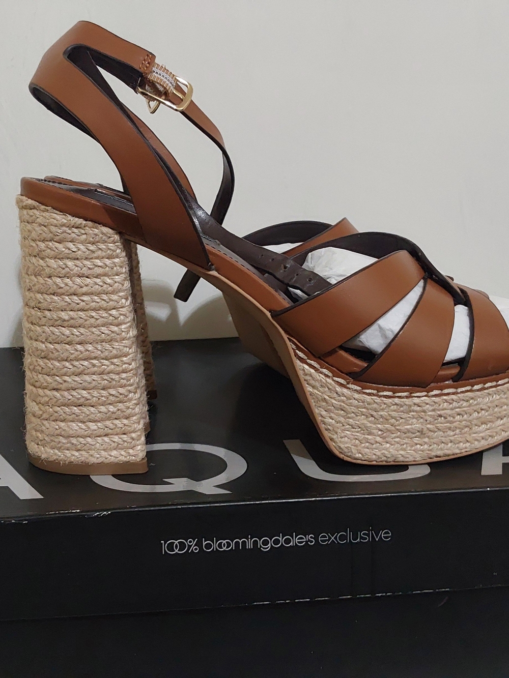 Aqua Brown Leather Espadrille Platform Sandals